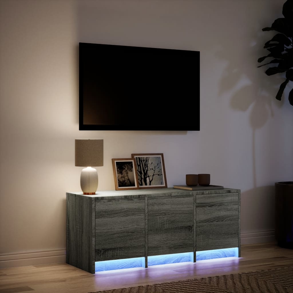 Tv-meubel met LED 97x34x40 cm bewerkt hout grijs sonoma eiken