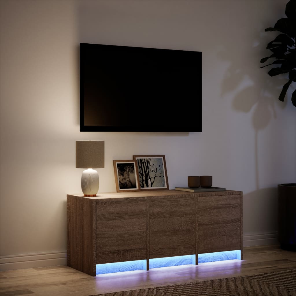 Tv-meubel met LED 97x34x40 cm bewerkt hout bruin eikenkleurig