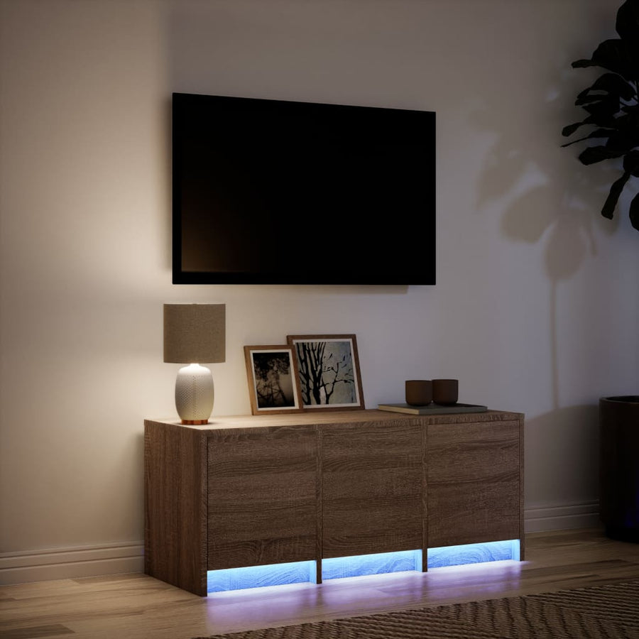 Tv-meubel met LED 97x34x40 cm bewerkt hout bruin eikenkleurig