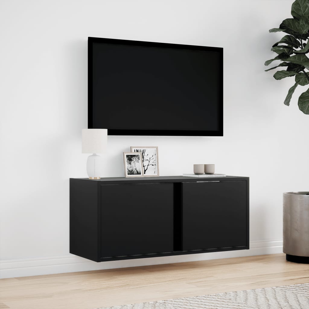 Tv-wandmeubel met LED-verlichting 80x31x35 cm zwart