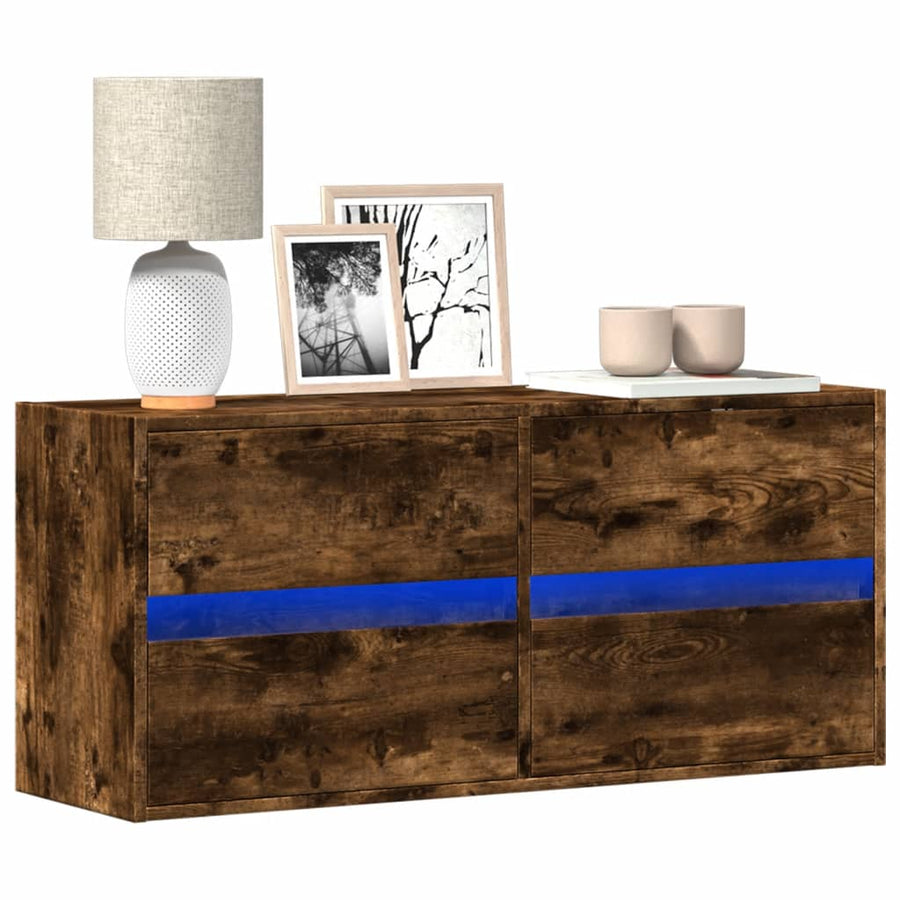 Tv-wandmeubel met LED-verlichting 100x31x45 cm gerookt eiken
