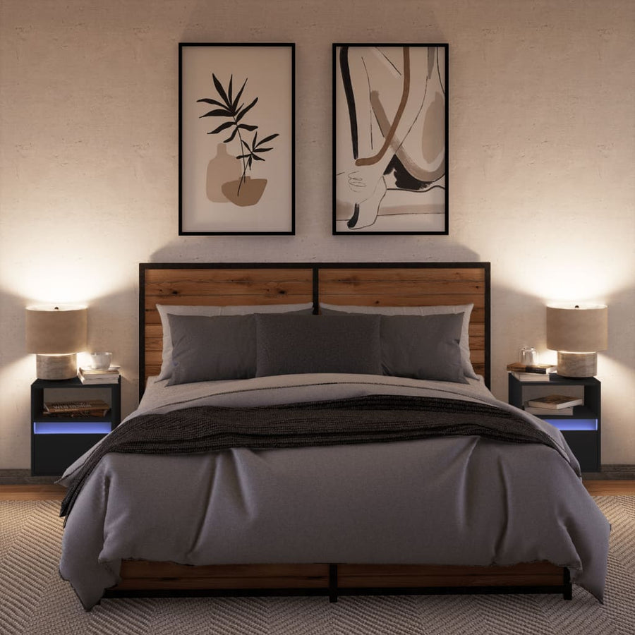 Tv-wandmeubels met LED-verlichting 2 st 41x31x45 cm zwart