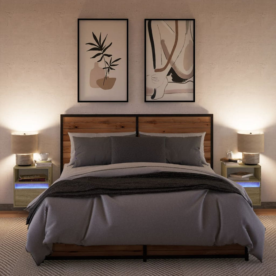 Tv-wandmeubels met LED 2 st 41x31x45 cm sonoma eikenkleurig