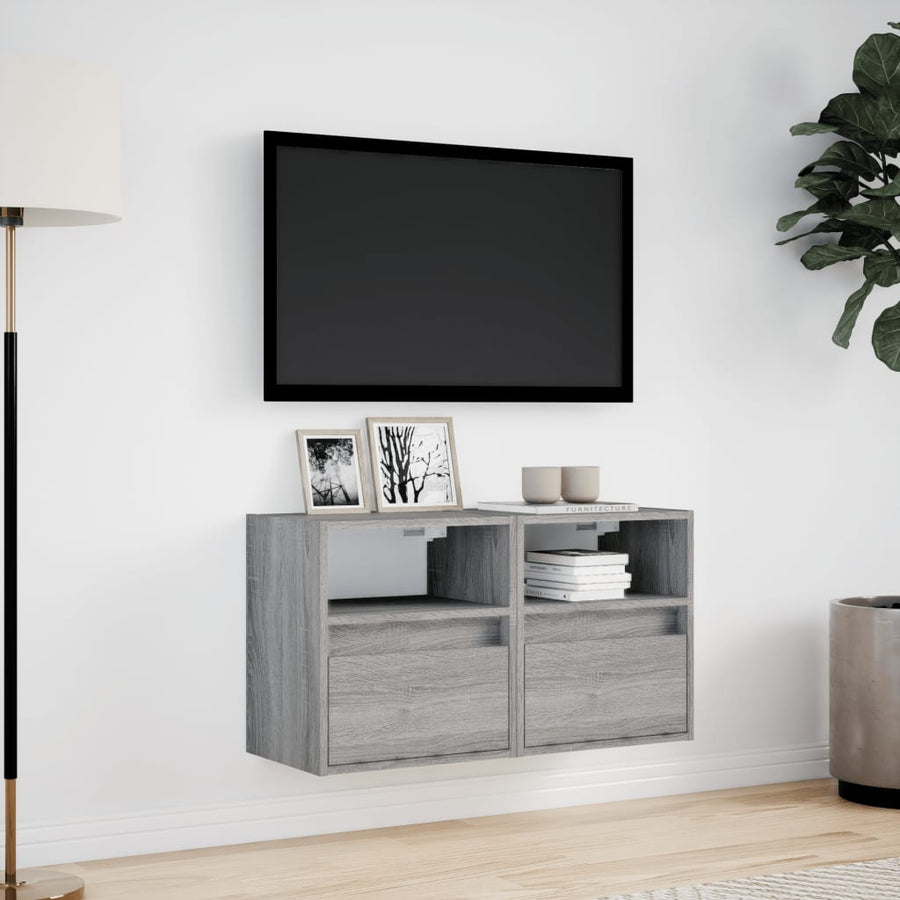 Tv-wandmeubels met LED 2 st 41x31x45 cm grijs sonoma eikenkleur