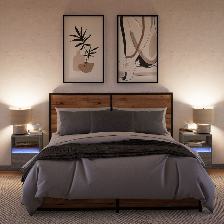 Tv-wandmeubels met LED 2 st 41x31x45 cm grijs sonoma eikenkleur