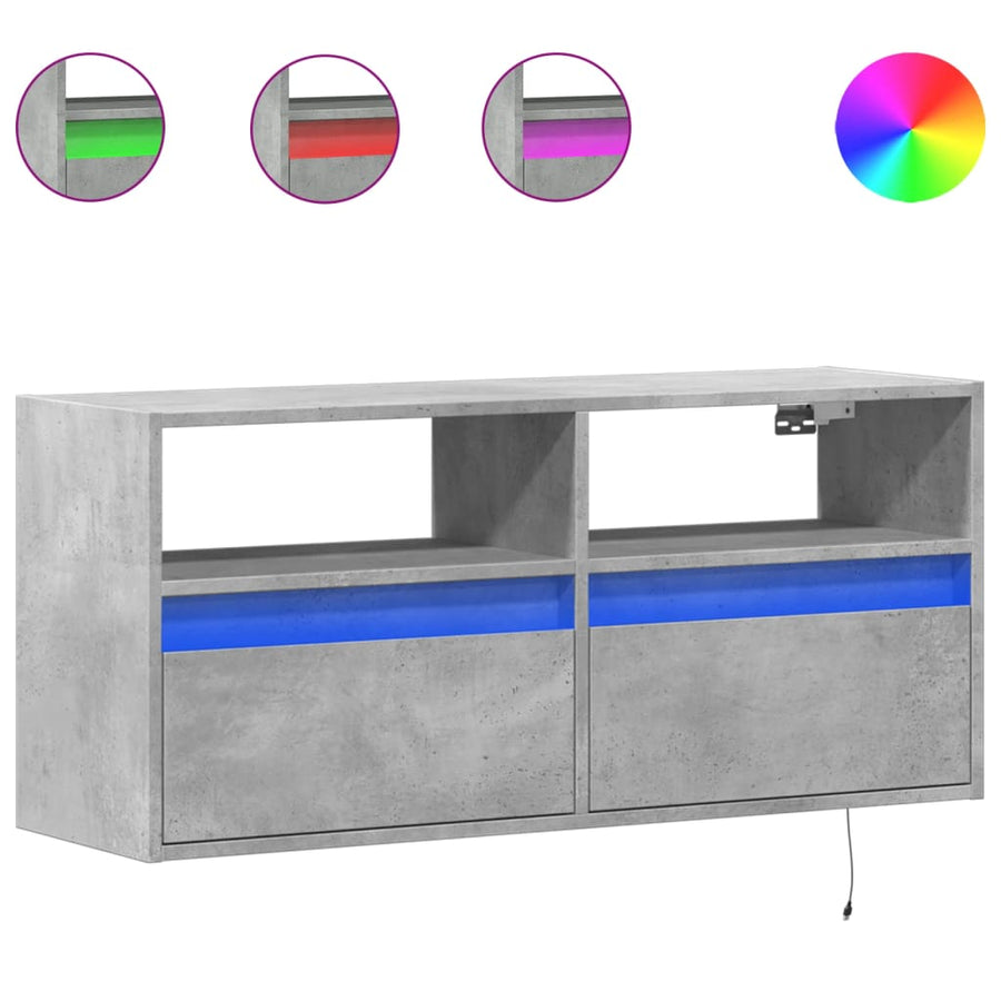 Tv-wandmeubel met LED-verlichting 100x31x45 cm betongrijs
