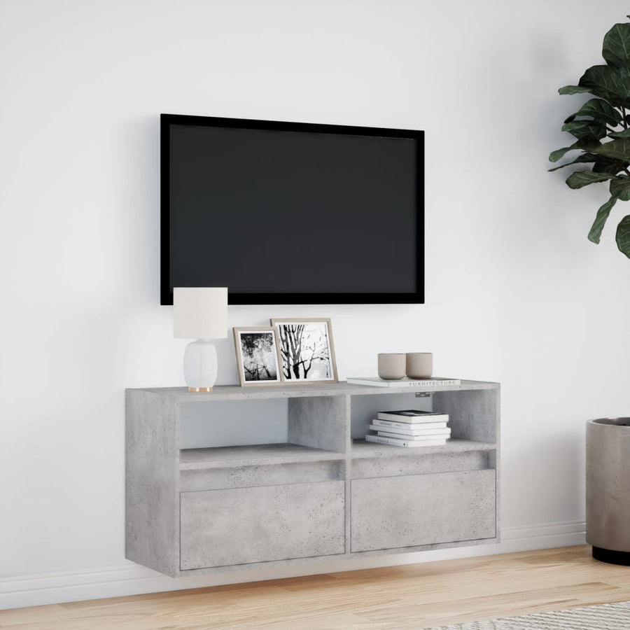 Tv-wandmeubel met LED-verlichting 100x31x45 cm betongrijs
