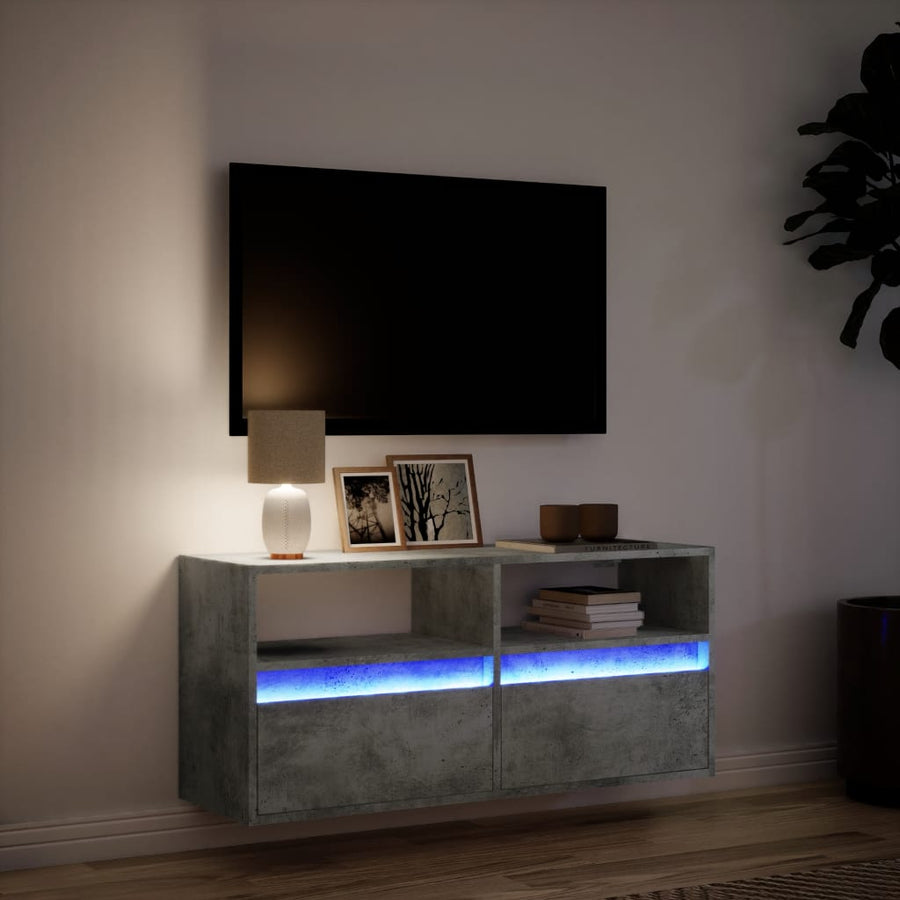 Tv-wandmeubel met LED-verlichting 100x31x45 cm betongrijs