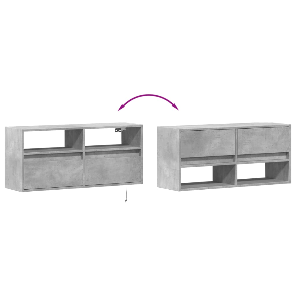 Tv-wandmeubel met LED-verlichting 100x31x45 cm betongrijs