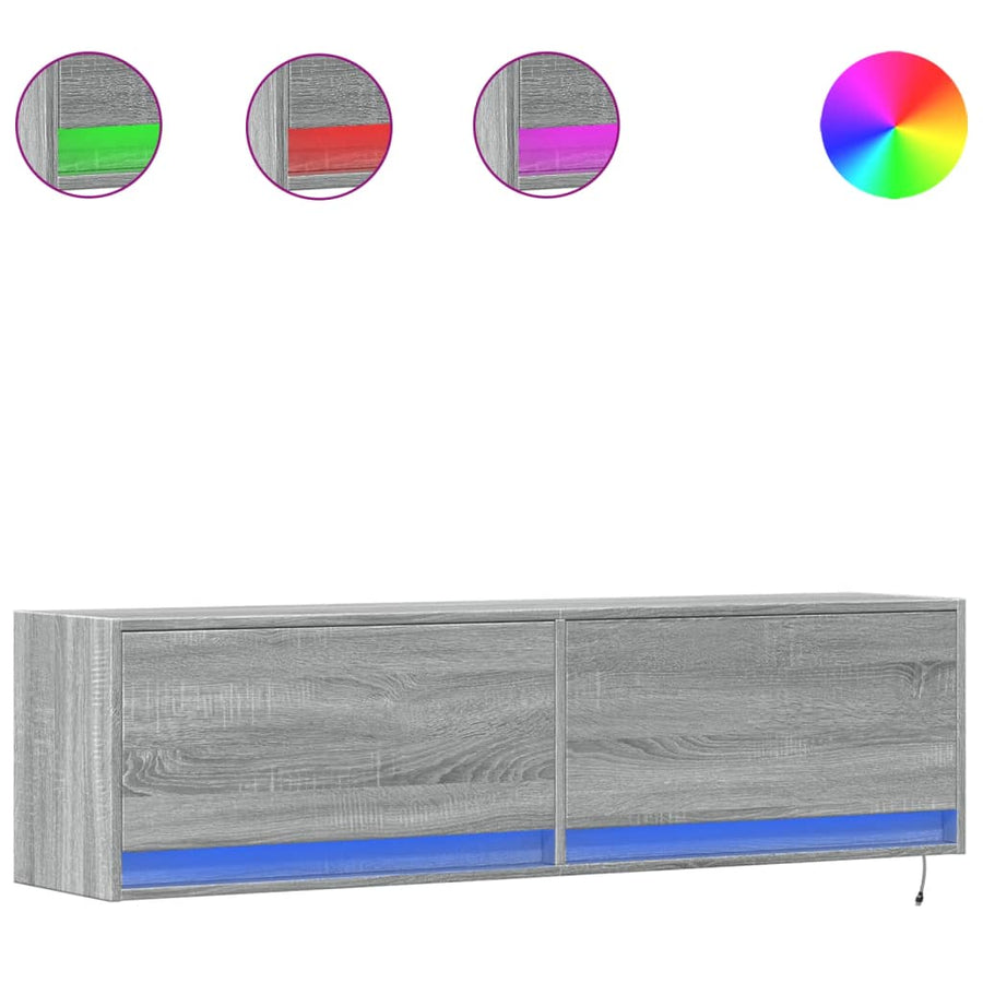 Tv-wandmeubel met LED-verlichting 140x31x38 cm grijs sonoma