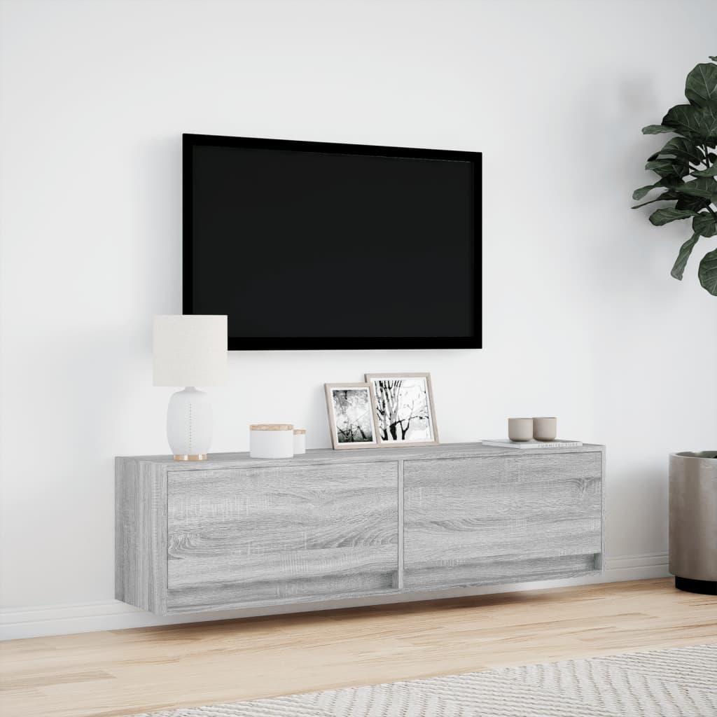 Tv-wandmeubel met LED-verlichting 140x31x38 cm grijs sonoma