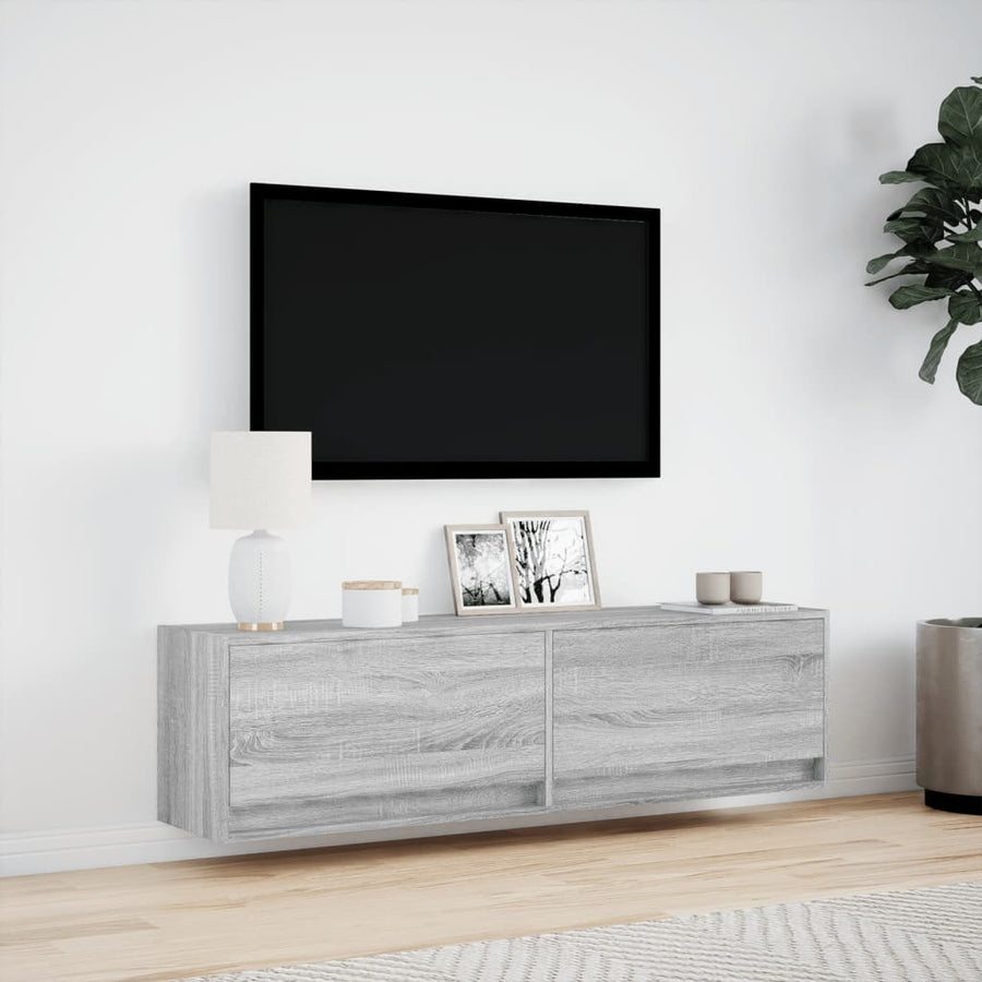 Tv-wandmeubel met LED-verlichting 140x31x38 cm grijs sonoma