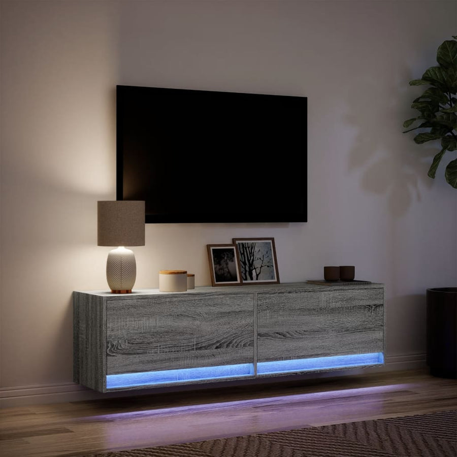 Tv-wandmeubel met LED-verlichting 140x31x38 cm grijs sonoma