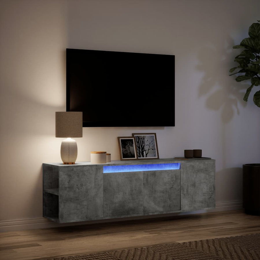 Tv-wandmeubel met LED-verlichting 135x31x39,5 cm betongrijs