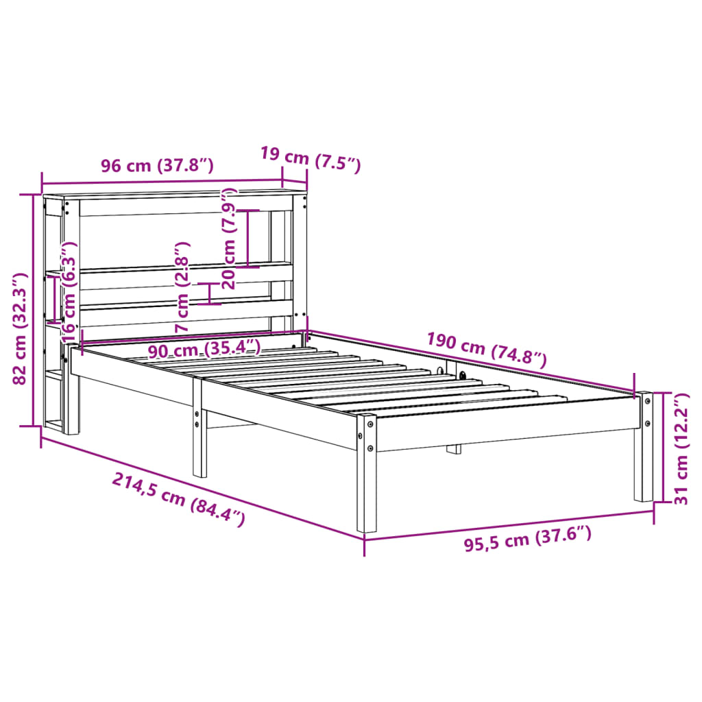 Bedframe zonder matras massief grenenhout 90x190 cm