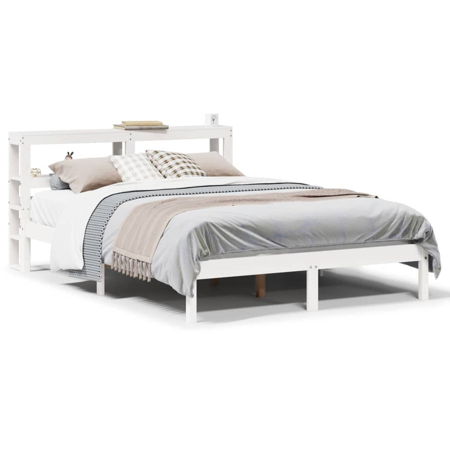 Bedframe zonder matras massief grenenhout wit 140x190 cm