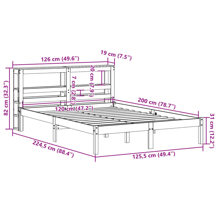 Bedframe zonder matras massief grenenhout 120x200 cm