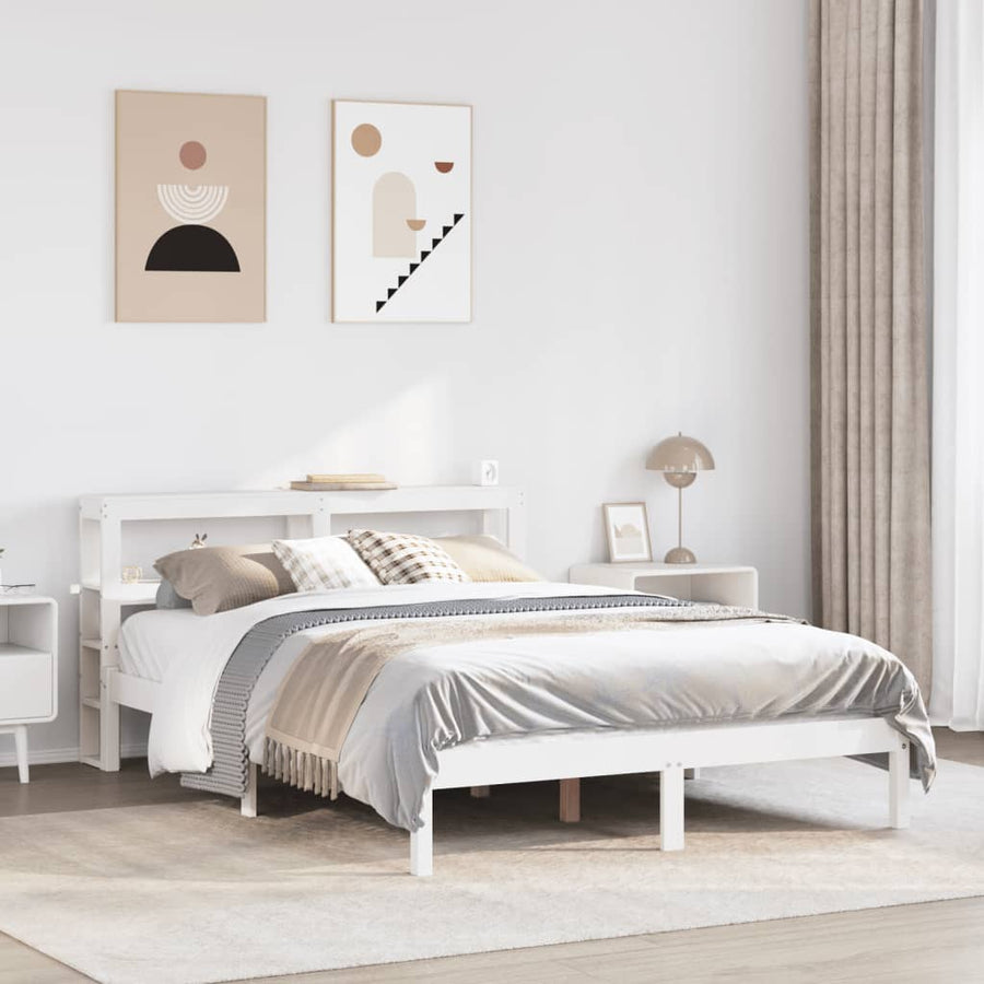 Bedframe zonder matras massief grenenhout wit 140x200 cm