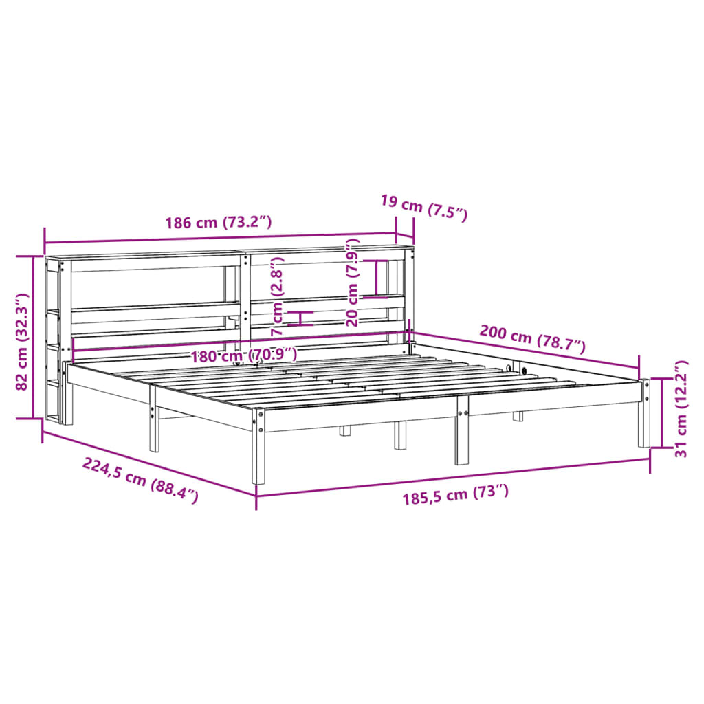 Bedframe zonder matras massief grenenhout 180x200 cm