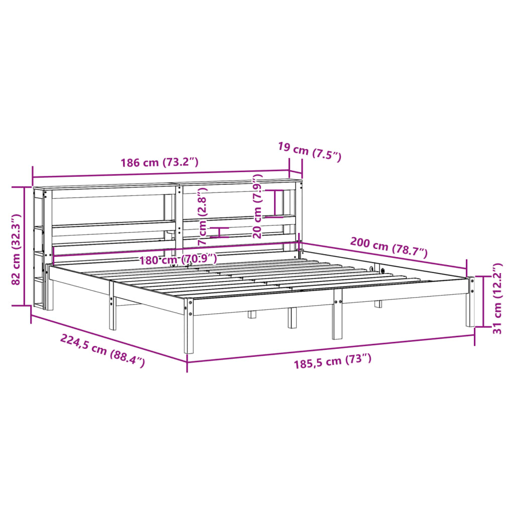 Bedframe zonder matras massief grenenhout wit 180x200 cm