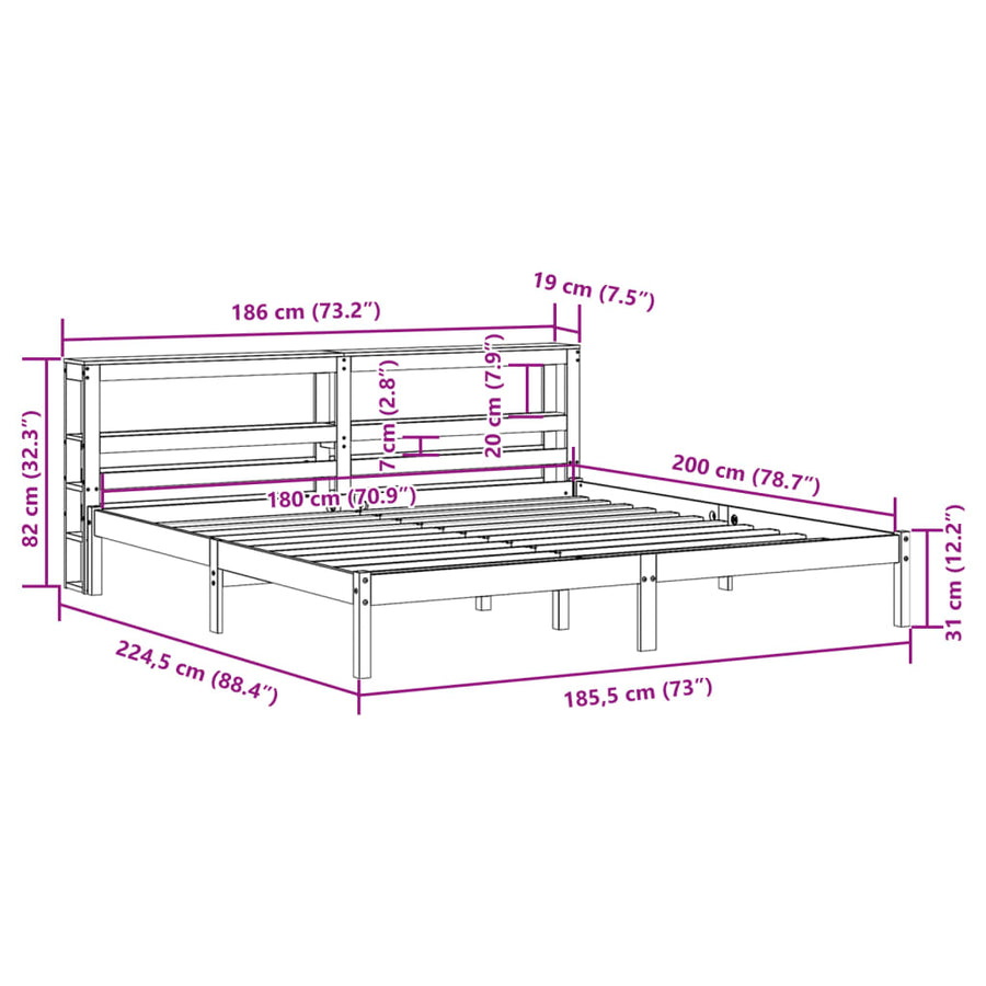 Bedframe zonder matras massief grenenhout wit 180x200 cm