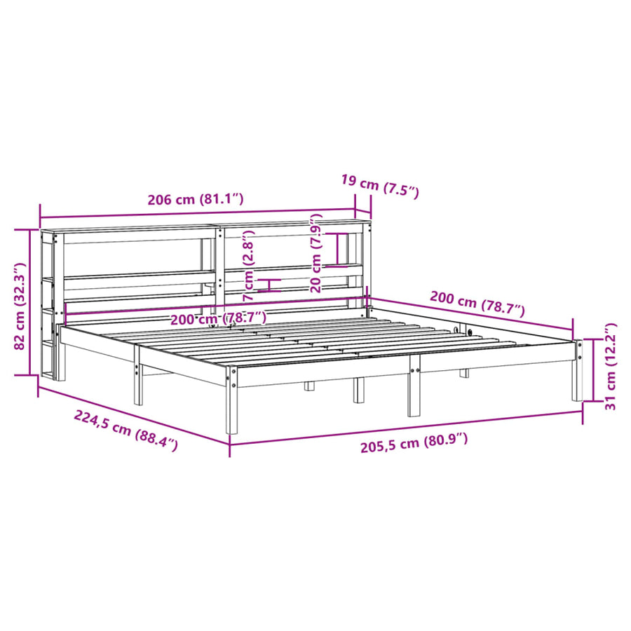 Bedframe zonder matras massief grenenhout wit 200x200 cm