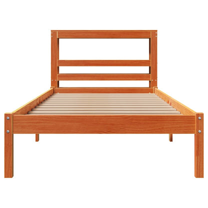 Bedframe met hoofdbord massief grenenhout wasbruin 75x190 cm
