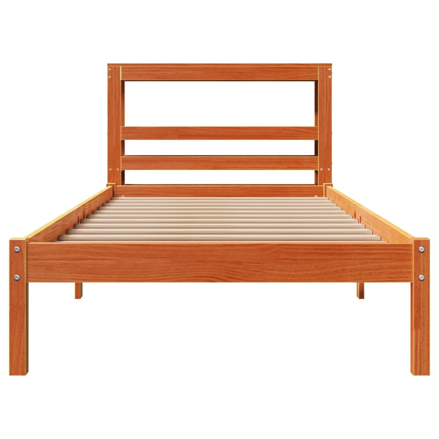 Bedframe met hoofdbord massief grenenhout wasbruin 75x190 cm