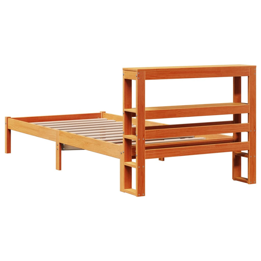 Bedframe met hoofdbord massief grenenhout wasbruin 75x190 cm