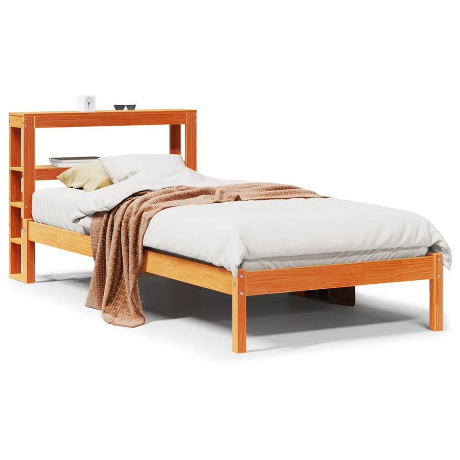 Bedframe met hoofdbord massief grenenhout wasbruin 75x190 cm