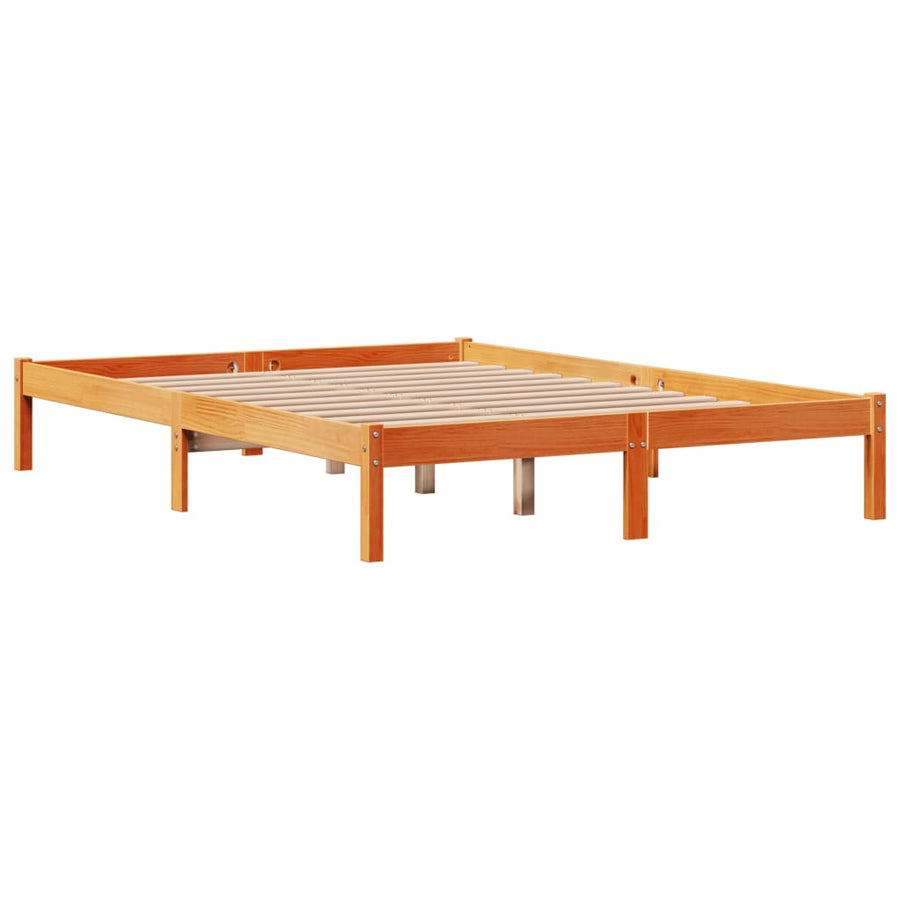 Bedframe met hoofdbord massief grenenhout wasbruin 140x190 cm