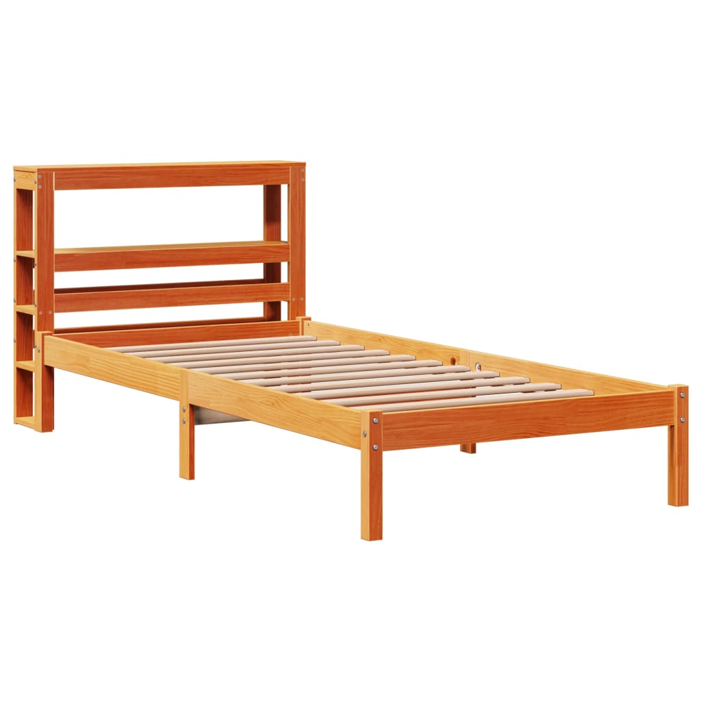 Bedframe met hoofdbord massief grenenhout wasbruin 100x200 cm