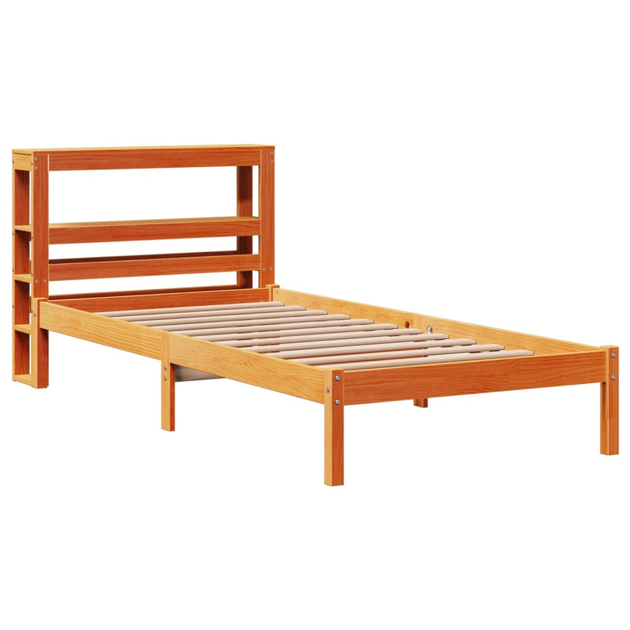 Bedframe met hoofdbord massief grenenhout wasbruin 100x200 cm