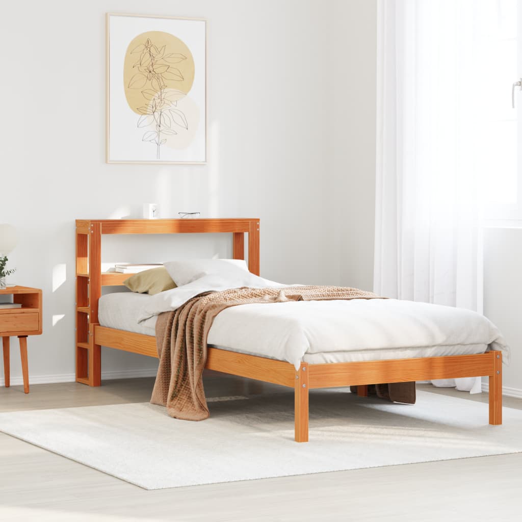 Bedframe met hoofdbord massief grenenhout wasbruin 100x200 cm