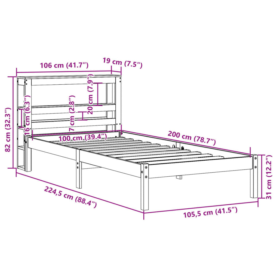 Bedframe met hoofdbord massief grenenhout wasbruin 100x200 cm