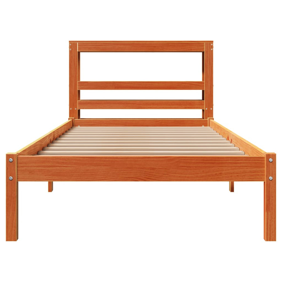 Bedframe met hoofdbord massief grenenhout wasbruin 100x200 cm