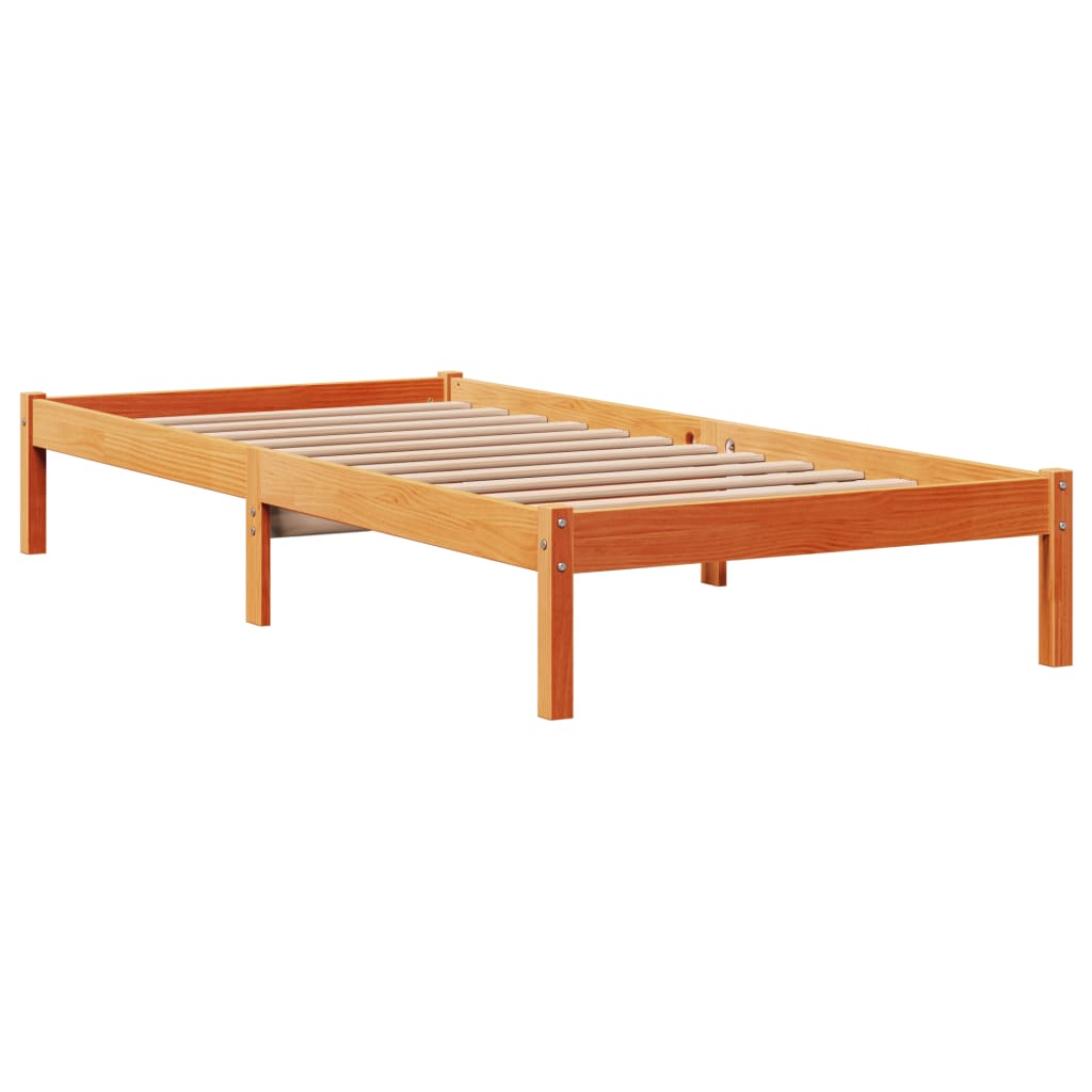Bedframe met hoofdbord massief grenenhout wasbruin 100x200 cm