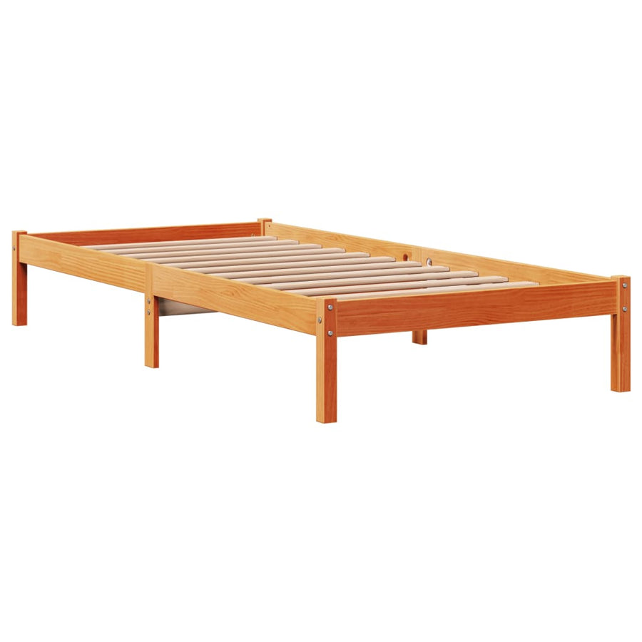 Bedframe met hoofdbord massief grenenhout wasbruin 100x200 cm