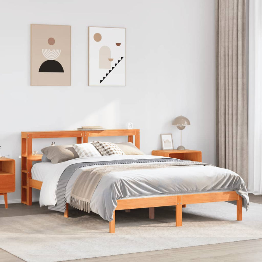 Bedframe met hoofdbord massief grenenhout wasbruin 150x200 cm