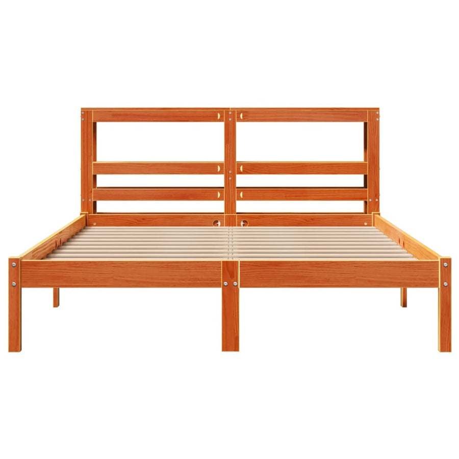 Bedframe met hoofdbord massief grenenhout wasbruin 150x200 cm