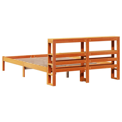 Bedframe met hoofdbord massief grenenhout wasbruin 150x200 cm