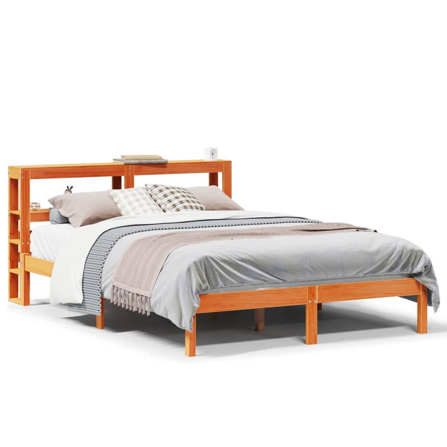 Bedframe met hoofdbord massief grenenhout wasbruin 150x200 cm