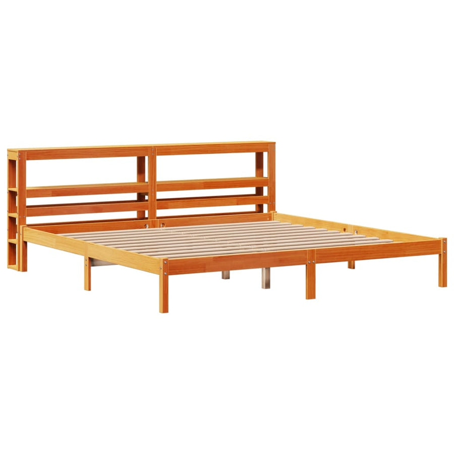 Bedframe met hoofdbord massief grenenhout wasbruin 200x200 cm