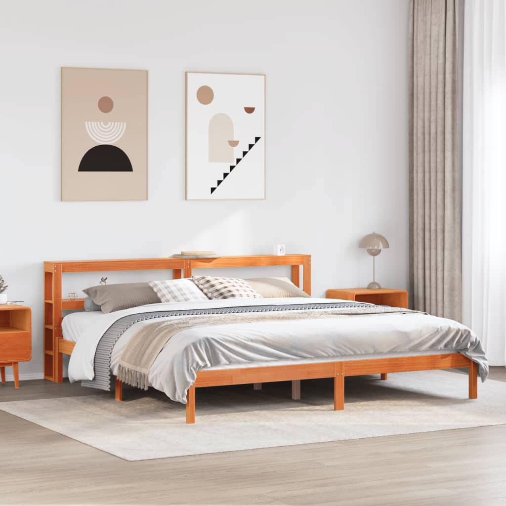 Bedframe met hoofdbord massief grenenhout wasbruin 200x200 cm