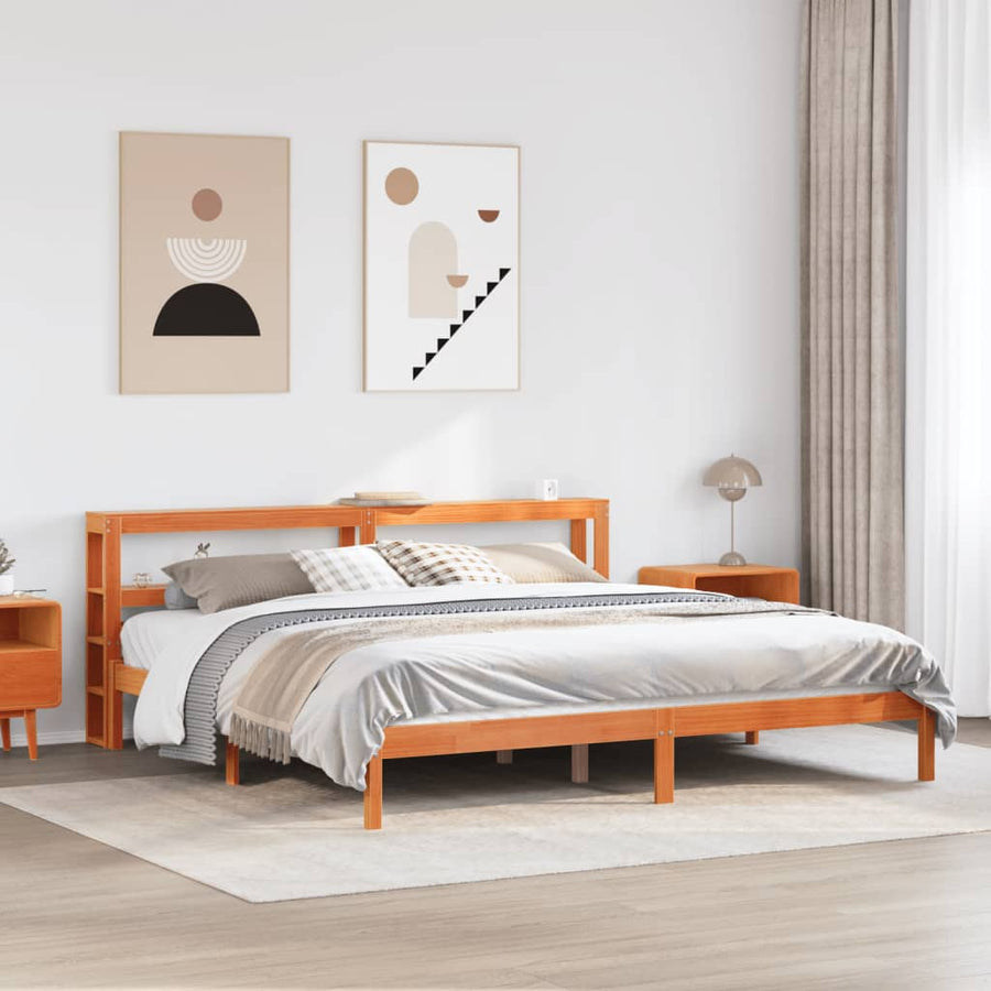 Bedframe met hoofdbord massief grenenhout wasbruin 200x200 cm