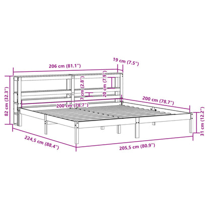 Bedframe met hoofdbord massief grenenhout wasbruin 200x200 cm