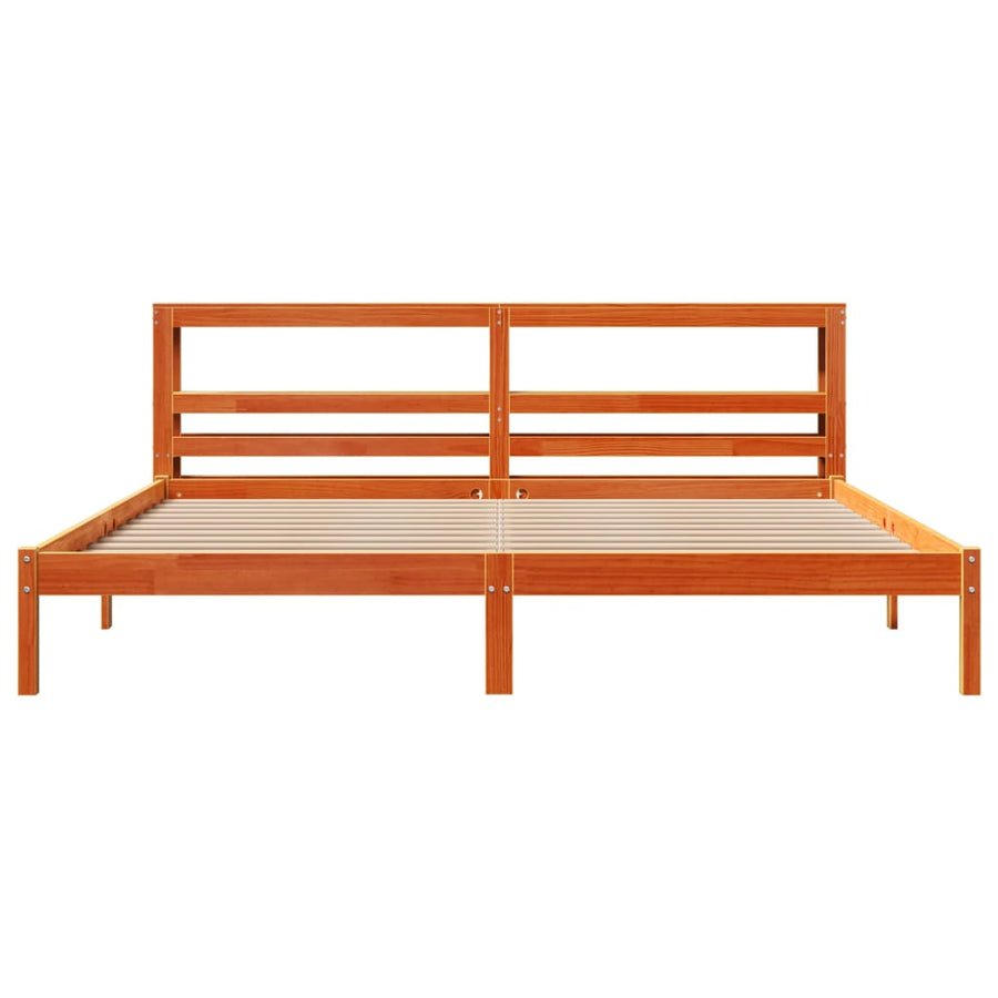 Bedframe met hoofdbord massief grenenhout wasbruin 200x200 cm
