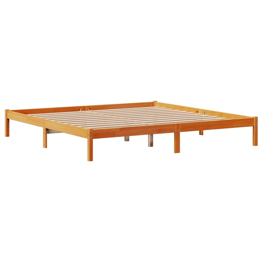 Bedframe met hoofdbord massief grenenhout wasbruin 200x200 cm
