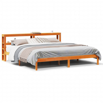 Bedframe met hoofdbord massief grenenhout wasbruin 200x200 cm