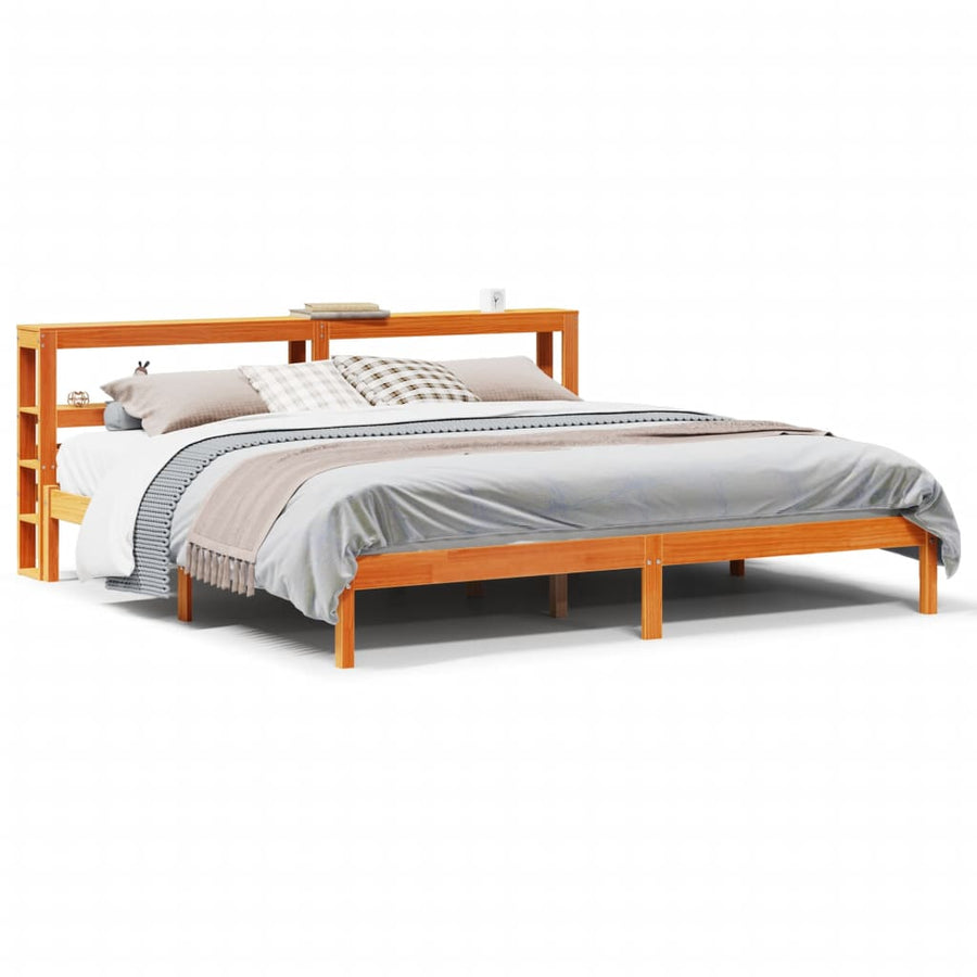 Bedframe met hoofdbord massief grenenhout wasbruin 200x200 cm